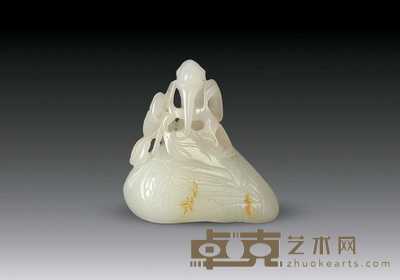 清 白玉雕鹤衔灵芝挂件 4×4cm
